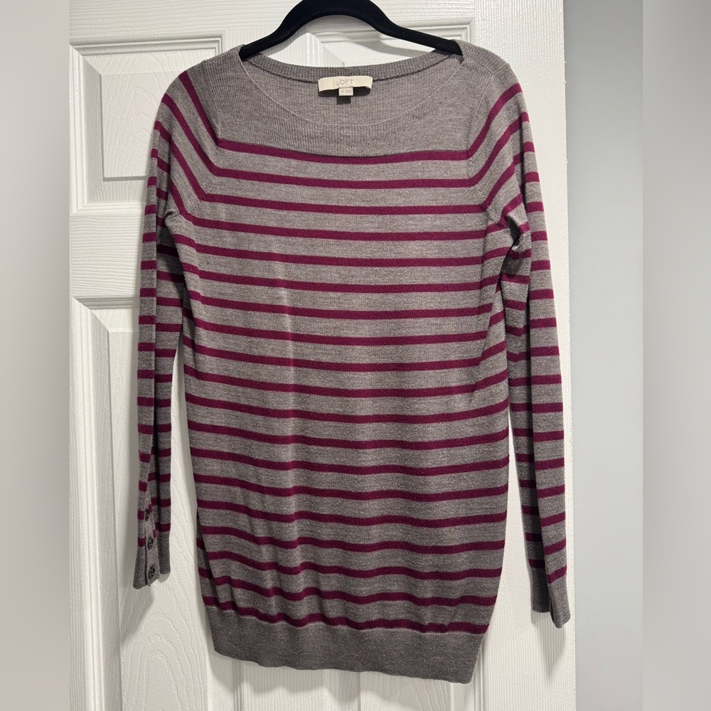 LOFT Gray and Purple Striped Sweater